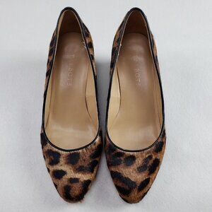 Talbots Leopard Print Laney Wedge Womens 7 Brown Calf Hair Low Closed Toe Heel